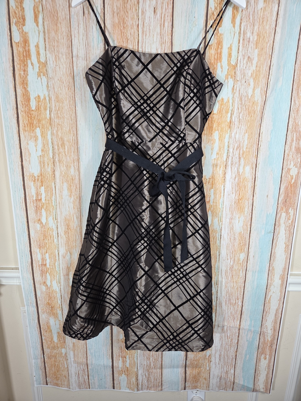 Jessica Howard Bronze Metallic Plaid Mini Dress with Black Belt